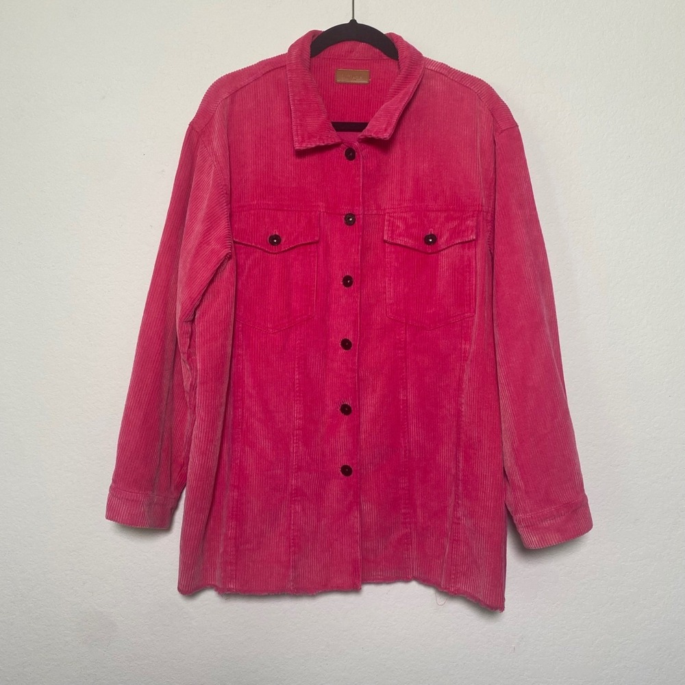 Umgee‎ Pink Wide Wale Corduroy Shirt Jacket Minimalist Womens L Oversize Casual